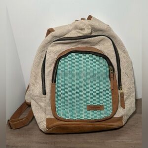 WOVEN 14" Laptop Tan & Teal Backpack Work‎ Travel Or School.